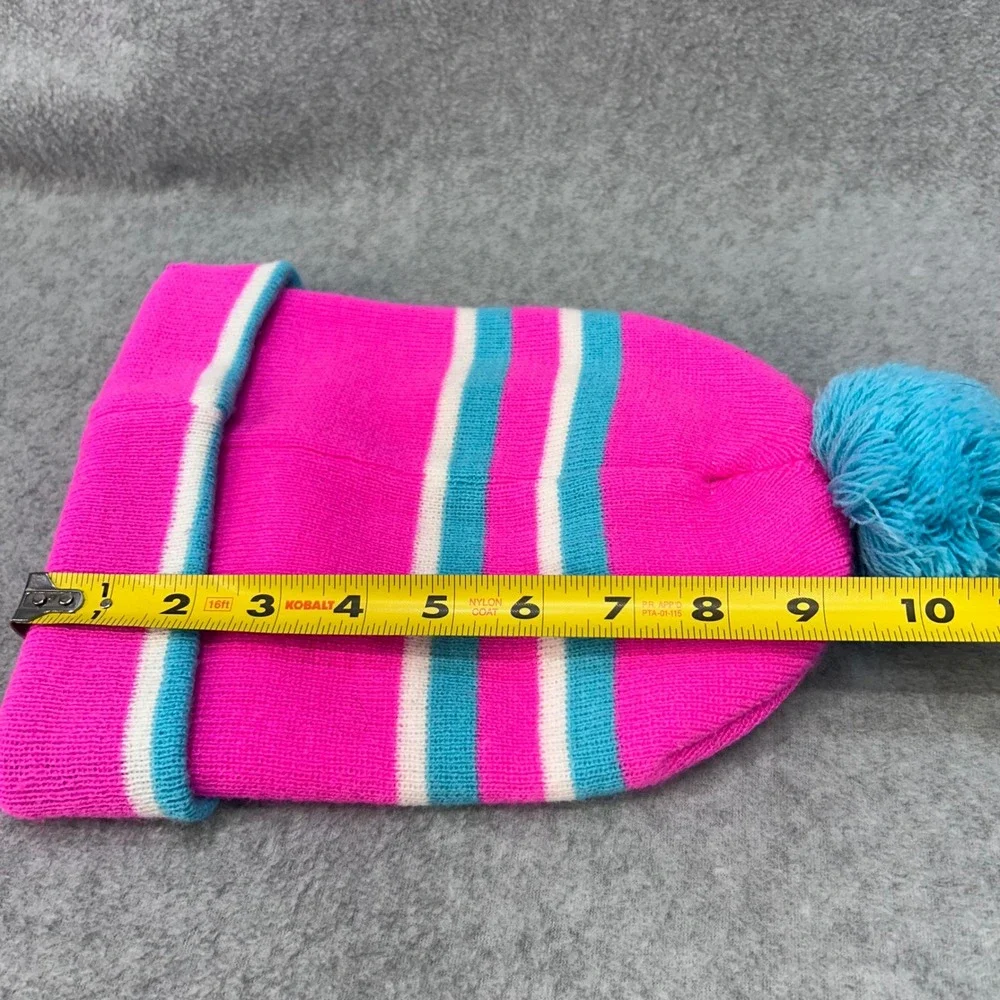 Believe Graphic Girls Pink My Little Pony Beanie Pom Pom Striped Knit Hat OS
